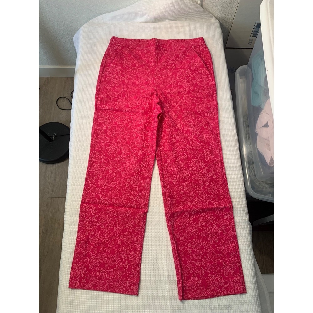 (B-37) Isaac Mizrahi Live QVC Pink Paisley Pull On Pants Women's Size 12 New - Picture 2 of 10